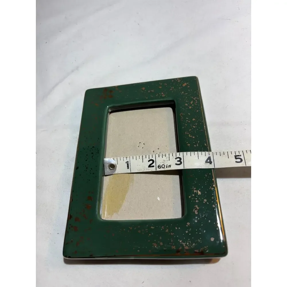 Vintage Green Ceramic Picture Frame with Gold Speckles